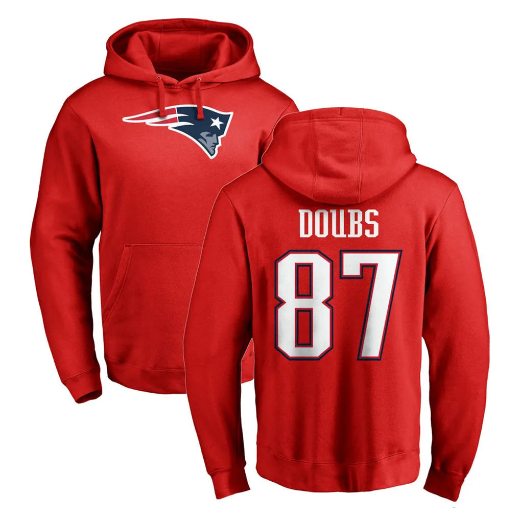 Choea NE.Patriots #87 Romeo Doubs Player Red LOGO Pullover Hoodies Home Game Stitched Jerseys