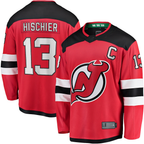 Choea N.Jersey Devils #13 Nico Hischier Red Captain Patch Home Breakaway Jerseys