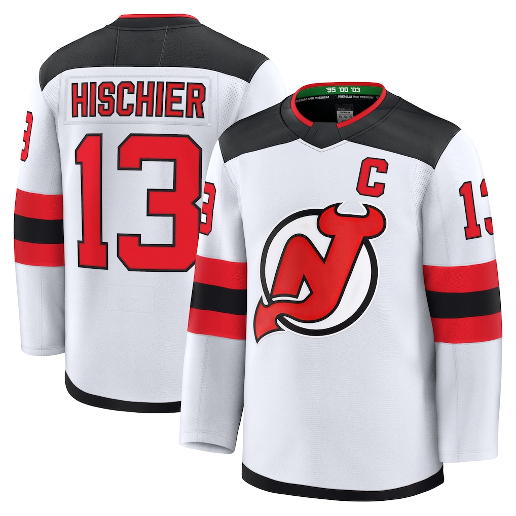 Choea N.Jersey Devils #13 Nico Hischier White Away Premium Jerseys