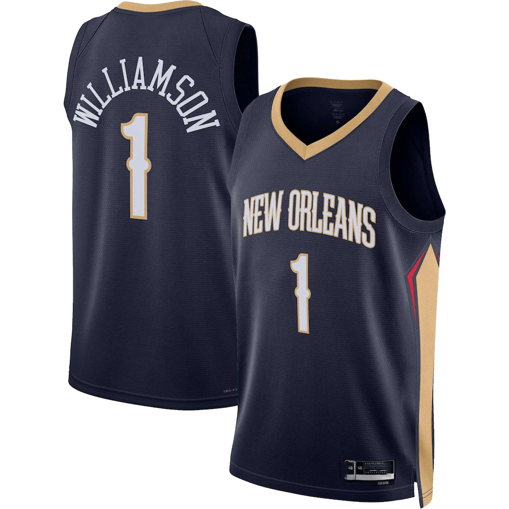 Choea NO.Pelicans #1 Zion Williamson Navy Swingman Stitched Jerseys- Icon Edition