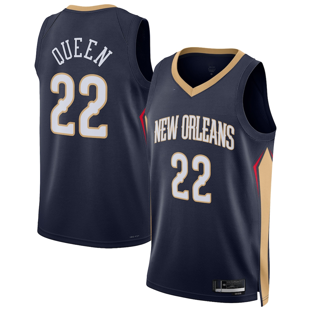 Choea NO.Pelicans #22 Derik Queen Navy Swingman Stitched Jerseys- Icon Edition