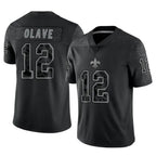 Choea NO.Saints #12 Chris Olave Player Black Limited Reflective Home Game Stitched Jerseys