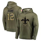 Choea NO.Saints #12 Chris Olave Player Olive Salute to Service Pullover Hoodies Home Game Stitched Jerseys