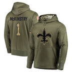 Choea NO.Saints #1 Kool-Aid McKinstry Player Olive Salute to Service Pullover Hoodies Home Game Stitched Jerseys