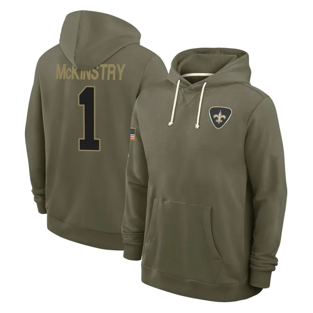 Choea NO.Saints #1 Kool-Aid McKinstry Player Olive Salute to Service Pullover Hoodies Limited Stitched Jerseys