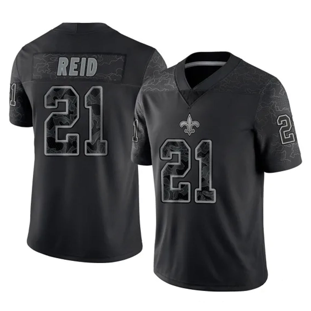Choea NO.Saints #21 Justin Reid Player Black Limited Reflective Home Game Stitched Jerseys