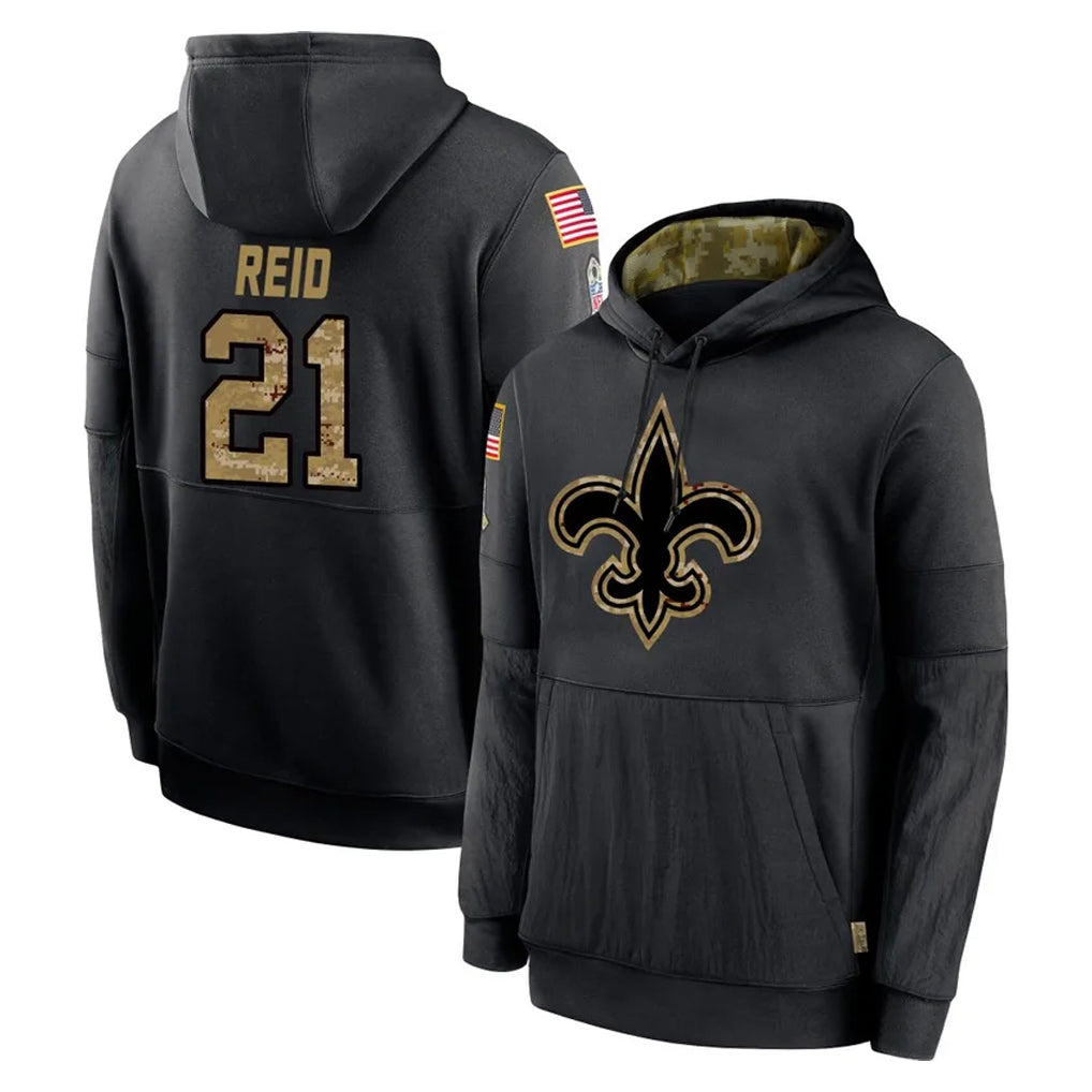 Choea NO.Saints #21 Justin Reid Player Black Salute to Service Hoodies Limited Game Stitched Jerseys