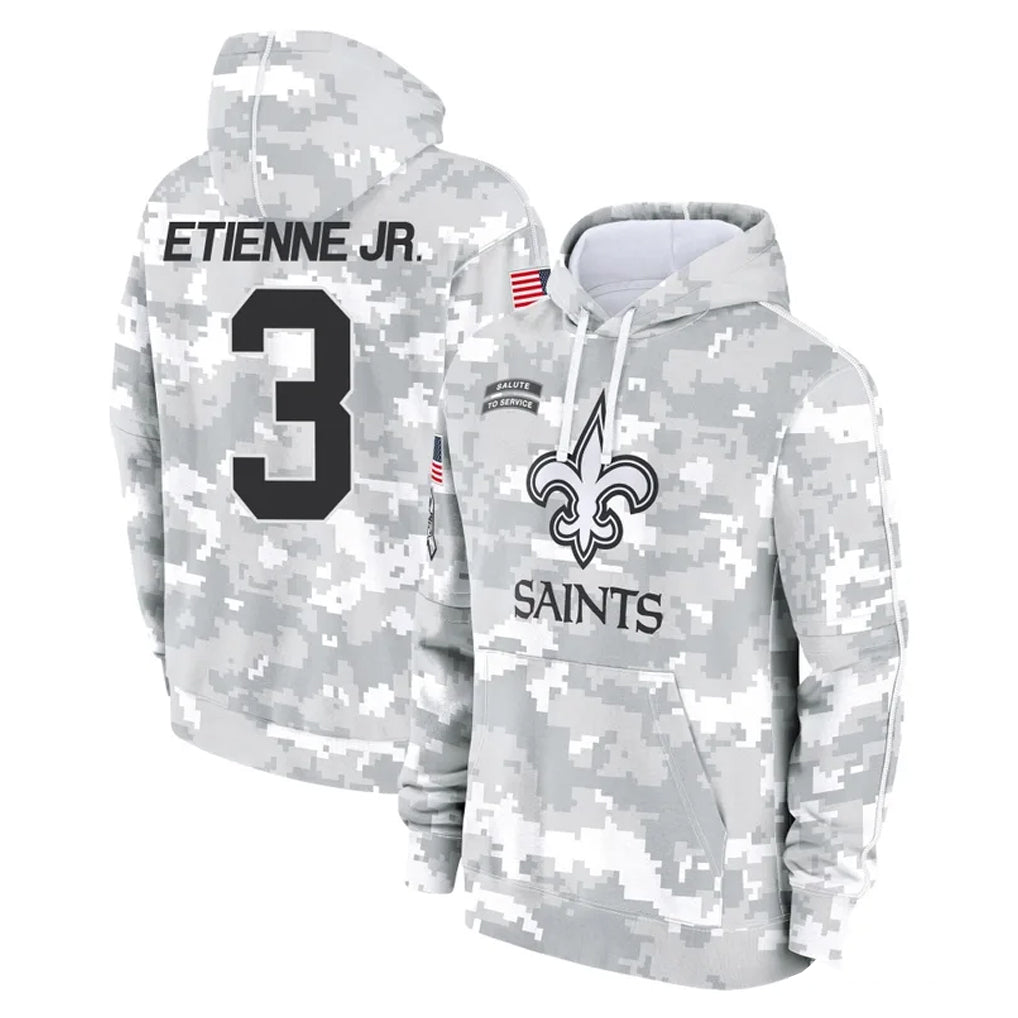 Choea NO.Saints #3 Travis Etienne Jr. Player Arctic Camo Salute to Service Pullover Hoodies Limited Game Stitched Jerseys