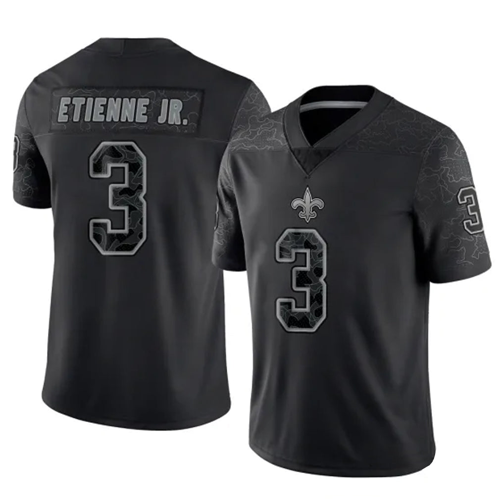 Choea NO.Saints #3 Travis Etienne Jr. Player Black Limited Reflective Home Game Stitched Jerseys