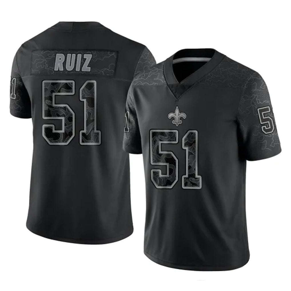 Choea NO.Saints #51 Cesar Ruiz Player Black Limited Reflective Home Game Stitched Jerseys