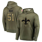 Choea NO.Saints #51 Cesar Ruiz Player Olive Salute to Service Pullover Hoodies Home Game Stitched Jerseys