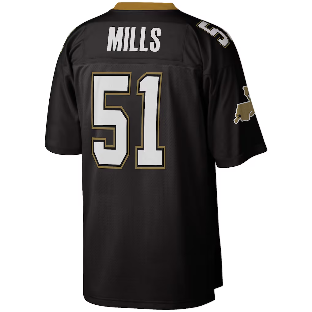 Choea NO.Saints  #51 Sam Mills Mitchell & Ness Black Legacy Replica Stitched Puhic Jersey