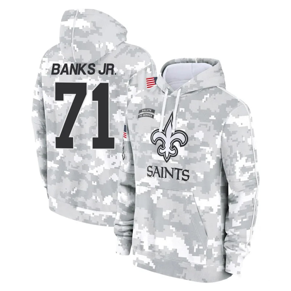 Choea NO.Saints #71 Kelvin Banks Jr. Player Arctic Camo Salute to Service Pullover Hoodies Limited Game Stitched Jerseys