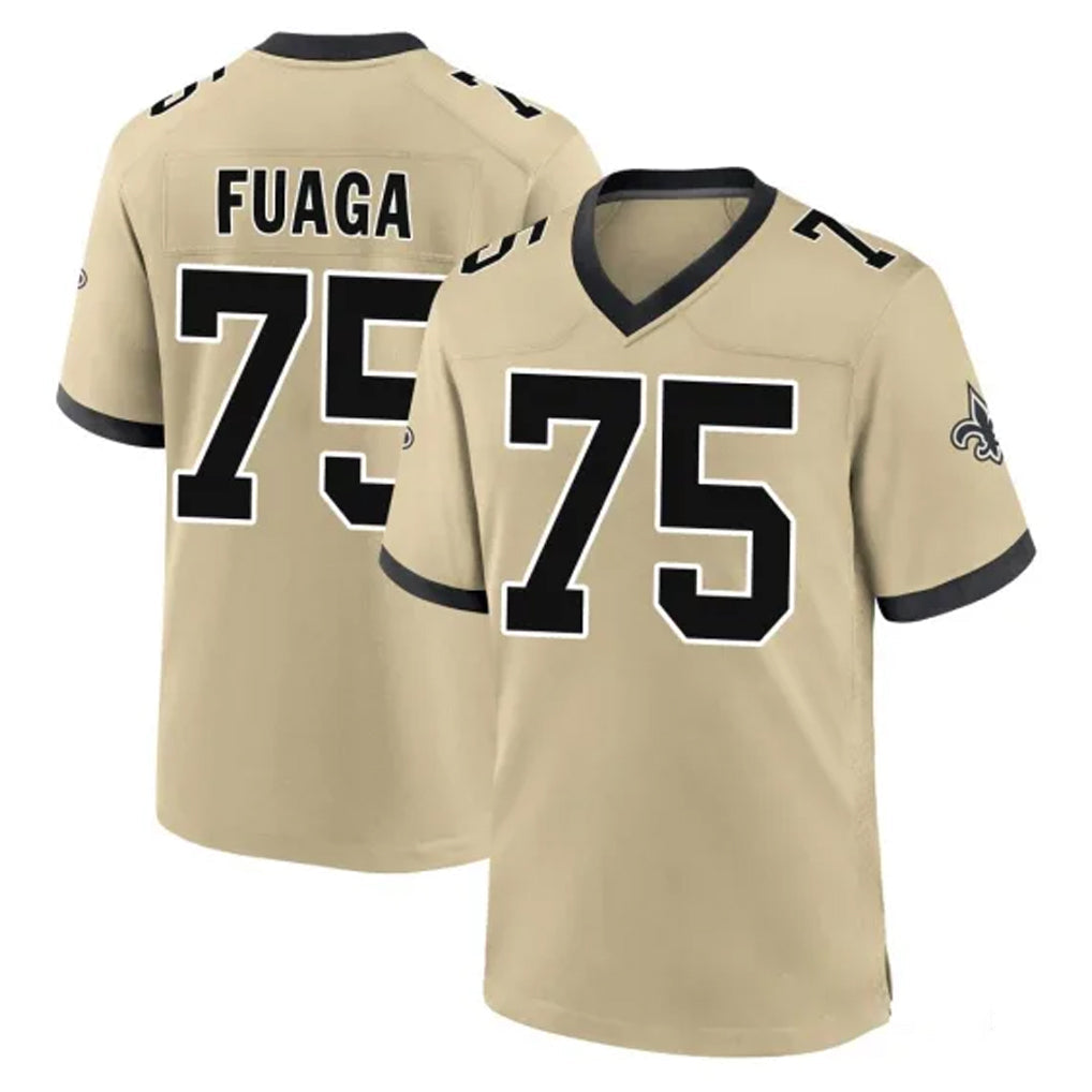 Choea NO.Saints #75 Taliese Fuaga Player Gold Home Game Stitched Jerseys