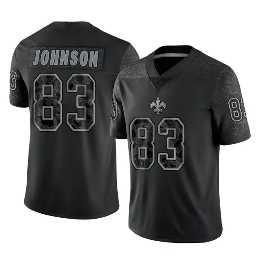 Choea NO.Saints #83 Juwan Johnson Player Black Limited Reflective Home Game Stitched Jerseys