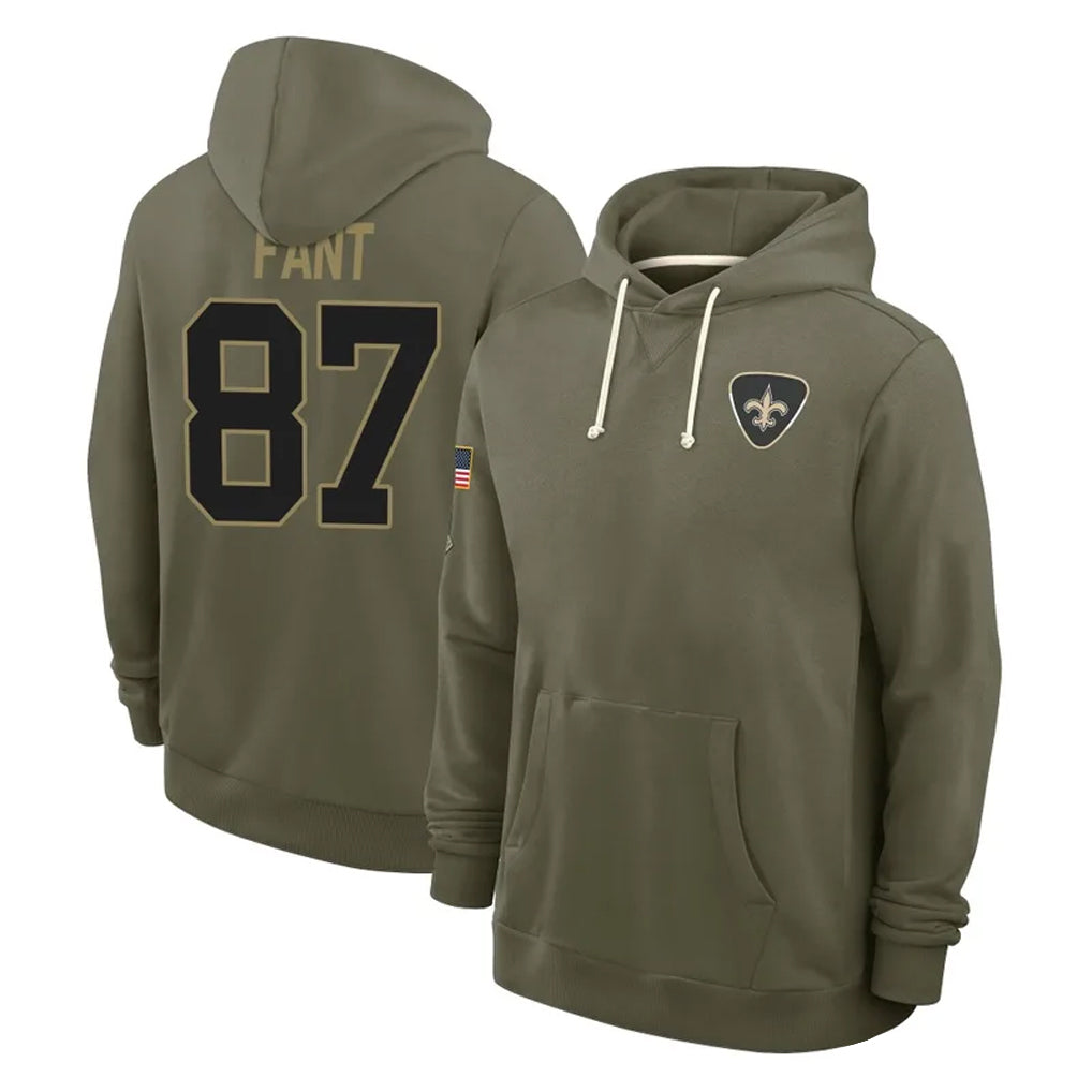 Choea NO.Saints #87 Noah Fant Player Olive Salute to Service Pullover Hoodies Limited Stitched Jerseys