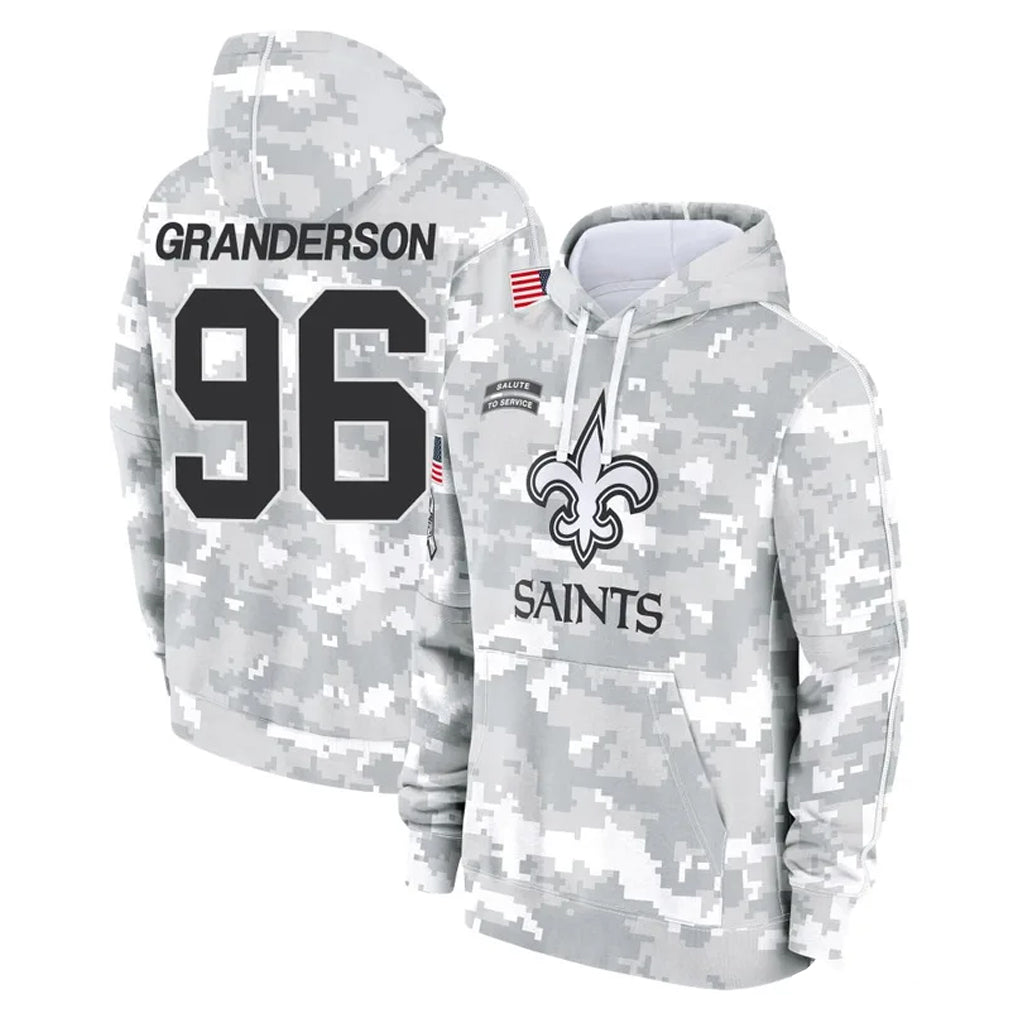 Choea NO.Saints #96 Carl Granderson Player Arctic Camo Salute to Service Pullover Hoodies Limited Game Stitched Jerseys