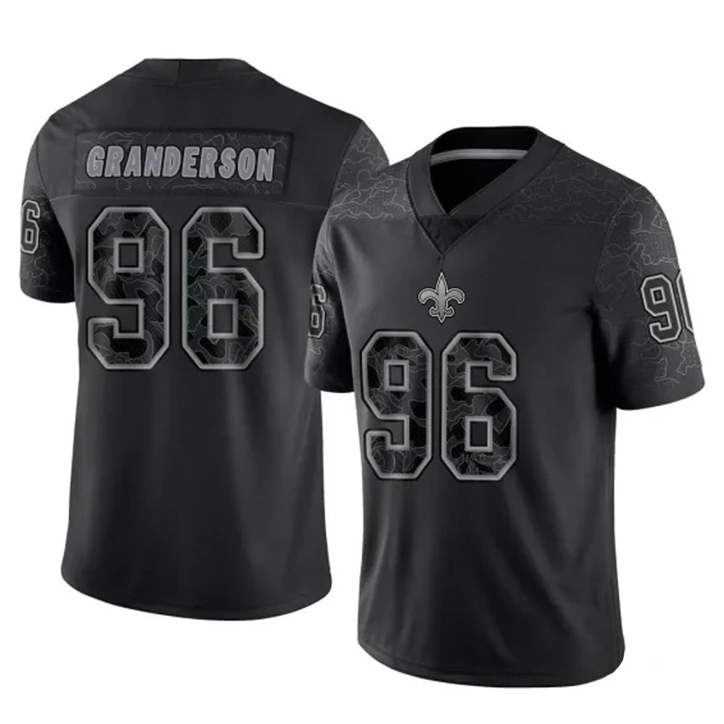 Choea NO.Saints #96 Carl Granderson Player Black Limited Reflective Home Game Stitched Jerseys