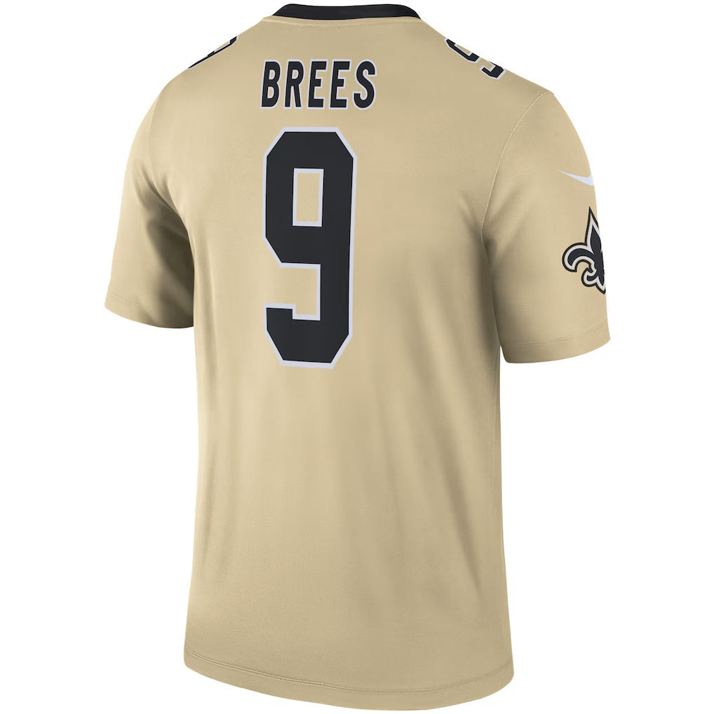 Choea NO.Saints #9 Drew Brees Gold Inverted Legend Stitched Jerseys