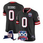 Choea NY.Giants #0 Brian Burns Player Black 100th Season & State Patch Vapor Limited Home Game Stitched Jerseys