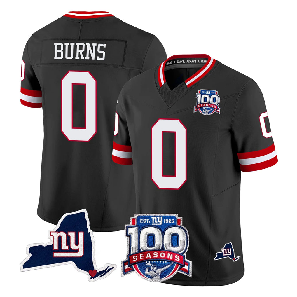 Choea NY.Giants #0 Brian Burns Player Black 100th Season & State Patch Vapor Limited Home Game Stitched Jerseys
