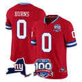 Choea NY.Giants #0 Brian Burns Player Red 100th Season & State Patch Vapor Limited Home Game Stitched Jerseys