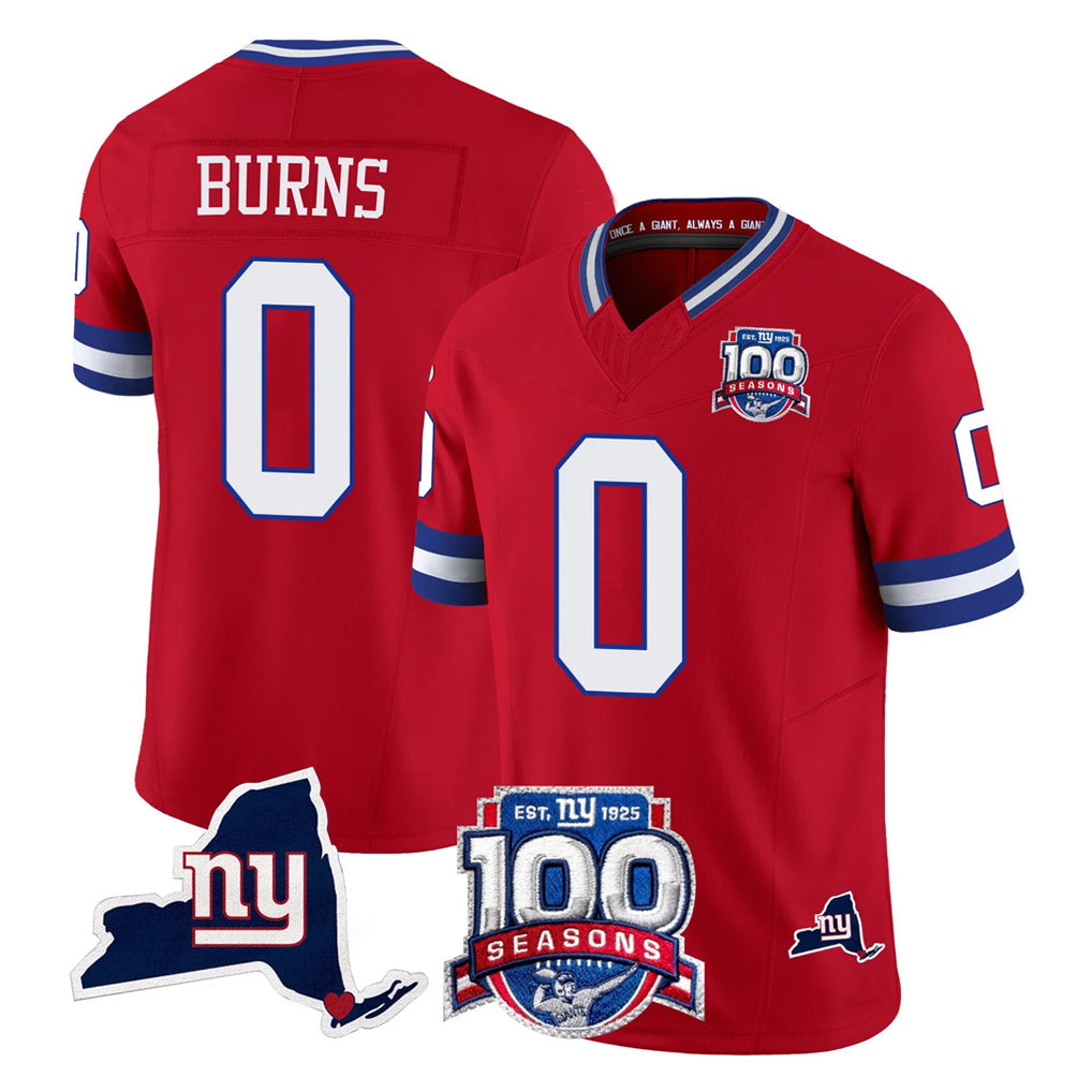 Choea NY.Giants #0 Brian Burns Player Red 100th Season & State Patch Vapor Limited Home Game Stitched Jerseys