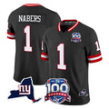 Choea NY.Giants #1 Malik Nabers Player Black 100th Season & State Patch Vapor Limited Home Game Stitched Jerseys
