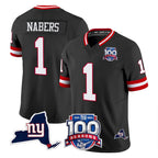 Choea NY.Giants #1 Malik Nabers Player Black 100th Season & State Patch Vapor Limited Home Game Stitched Jerseys