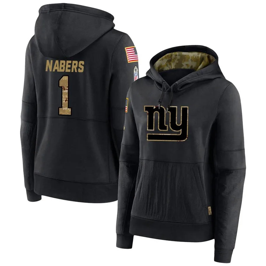Choea NY.Giants #1 Malik Nabers Player Black Salute to Service Hoodies Stitched Jerseys