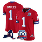 Choea NY.Giants #1 Malik Nabers Player Red 100th Season & State Patch Vapor Limited Home Game Stitched Jerseys
