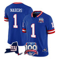 Choea NY.Giants #1 Malik Nabers Player Royal 100th Season & State Patch Vapor Limited Home Game Stitched Jerseys