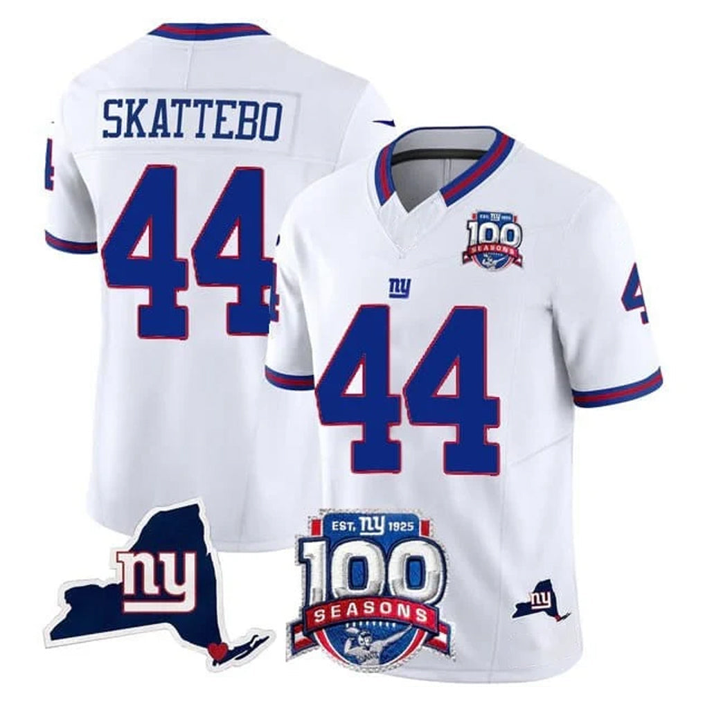 Choea NY.Giants #44 Cam Skattebo Player White 100th Season & State Patch Vapor Limited Home Game Stitched Jerseys