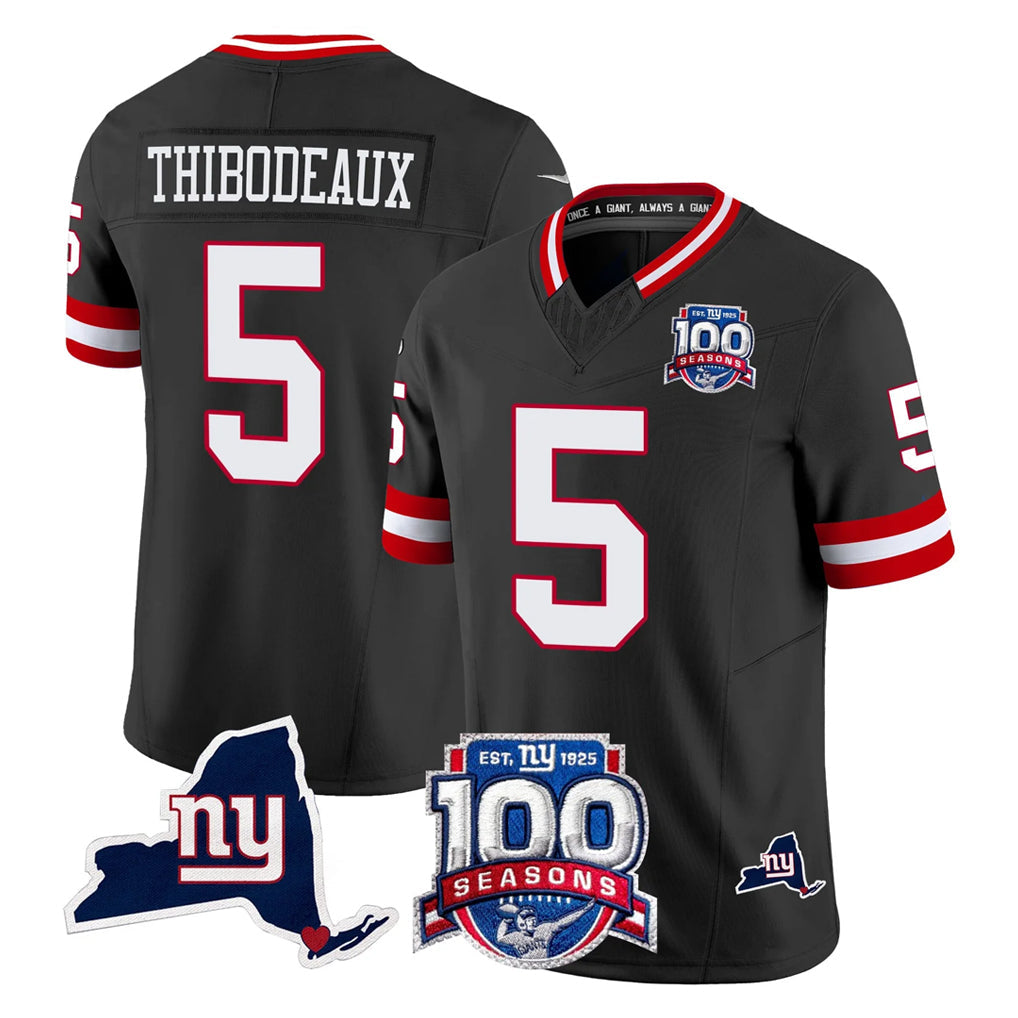 Choea NY.Giants #5 Kayvon Thibodeaux Player Black 100th Season & State Patch Vapor Limited Home Game Stitched Jerseys