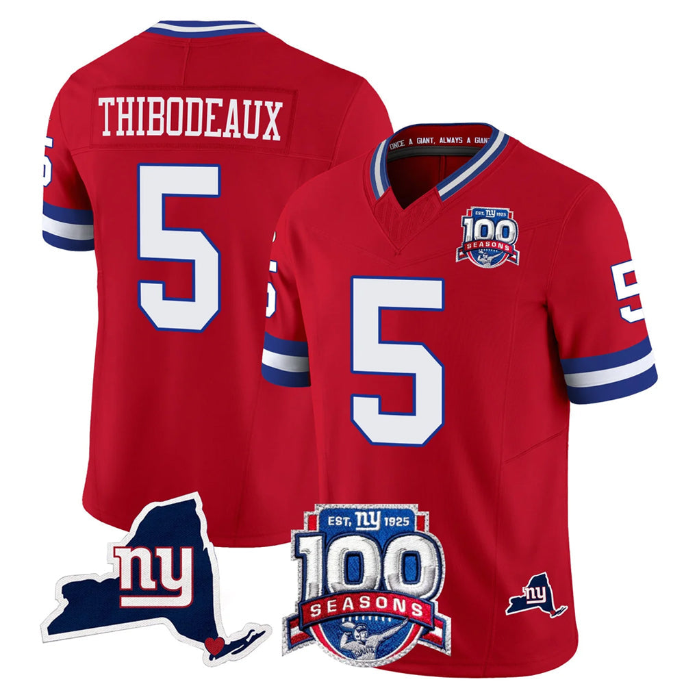 Choea NY.Giants #5 Kayvon Thibodeaux Player Red 100th Season & State Patch Vapor Limited Home Game Stitched Jerseys