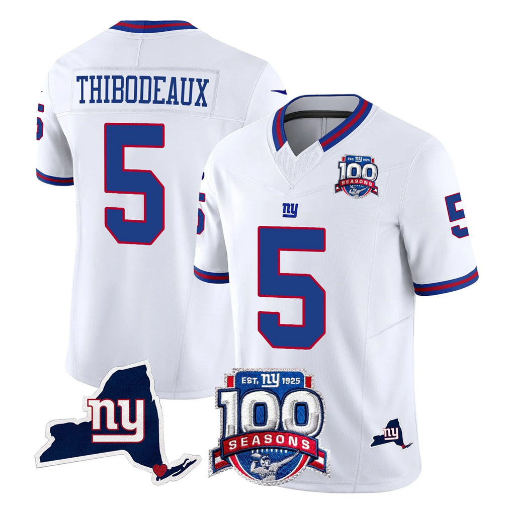 Choea NY.Giants #5 Kayvon Thibodeaux Player White 100th Season & State Patch Vapor Limited Home Game Stitched Jerseys
