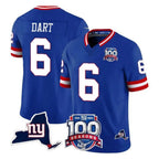 Choea NY.Giants #6 Jaxson Dart Player Royal 100th Season & State Patch Vapor Limited Home Game Stitched Jerseys