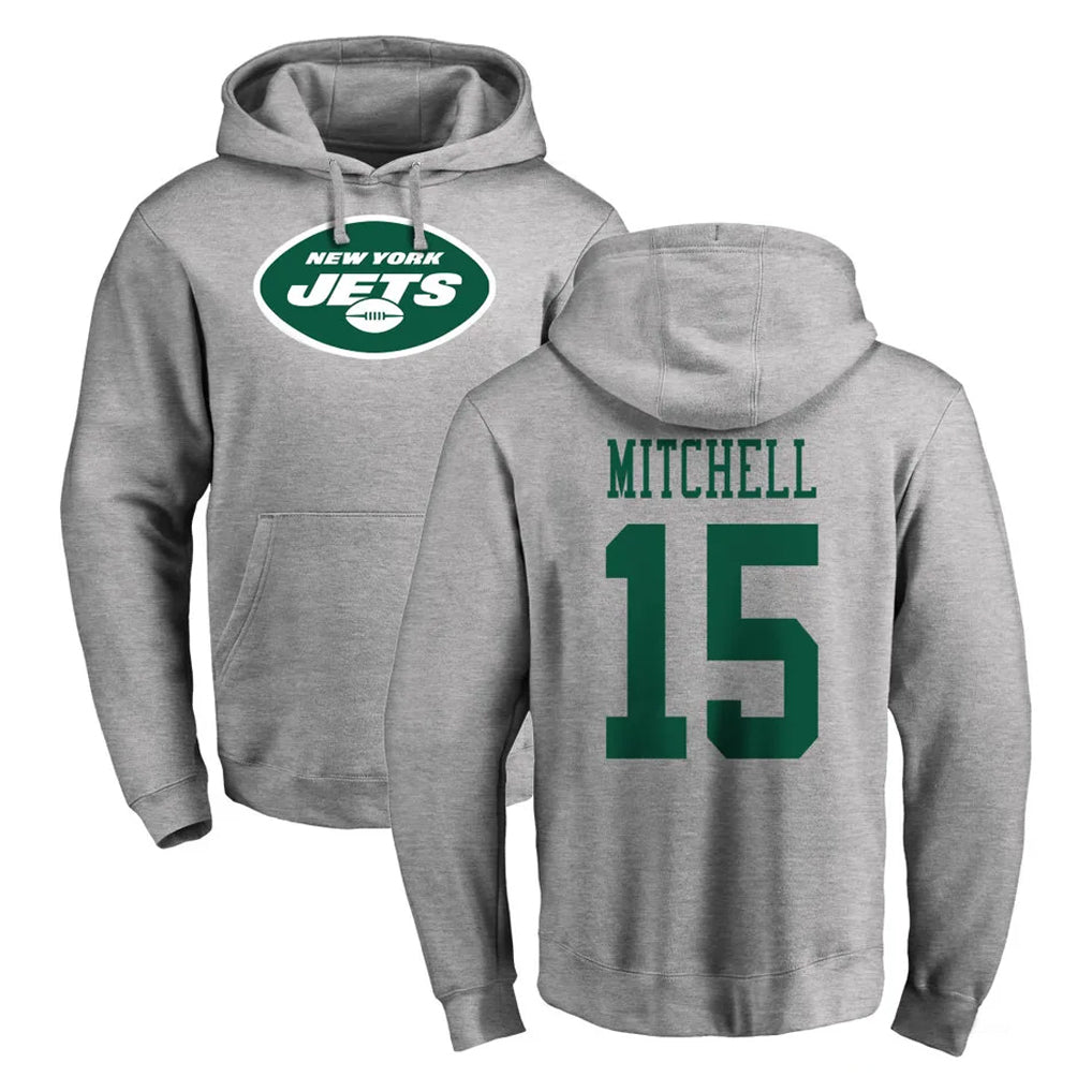 Choea NY.Jets #15 Adonai Mitchell Player Gray LOGO Pullover Hoodies Limited Game Stitched Jerseys