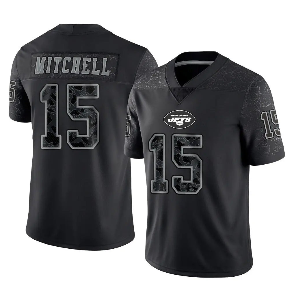 Choea NY.Jets #15 Adonai Mitchell Player Stealth Black Limited Reflective Home Game Stitched Jerseys
