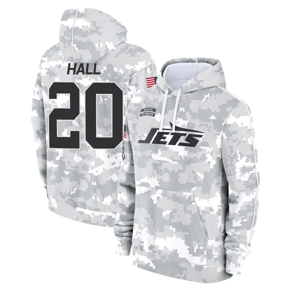 Choea NY.Jets #20 Breece Hall Player Arctic Camo Salute to Service Pullover Hoodies Limited Game Stitched Jerseys