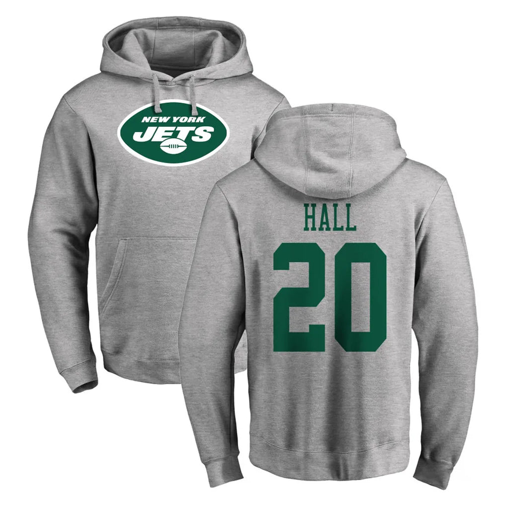 Choea NY.Jets #20 Breece Hall Player Gray LOGO Pullover Hoodies Limited Game Stitched Jerseys