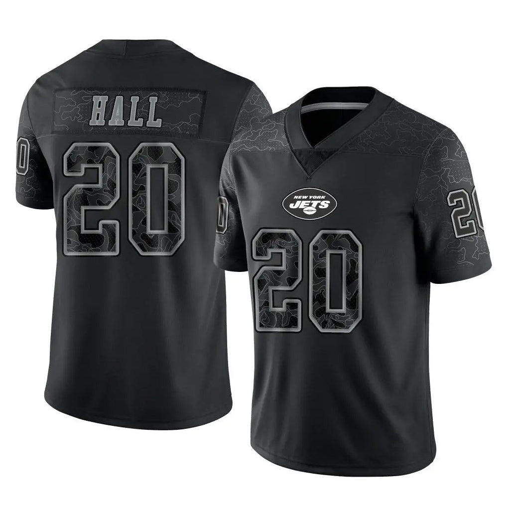 Choea NY.Jets #20 Breece Hall Player Stealth Black Limited Reflective Home Game Stitched Jerseys