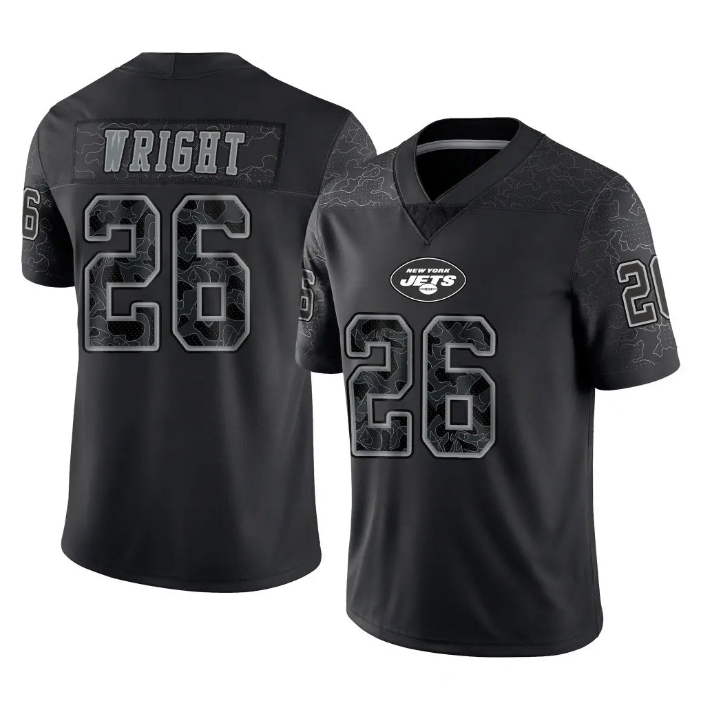 Choea NY.Jets #26 Nahshon Wright Player Stealth Black Limited Reflective Home Game Stitched Jerseys