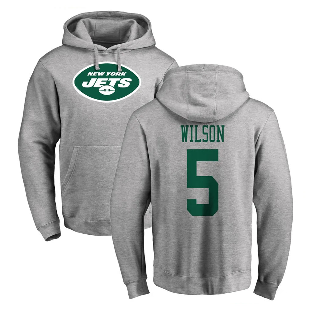 Choea NY.Jets #5 Garrett Wilson Player Gray LOGO Pullover Hoodies Limited Game Stitched Jerseys