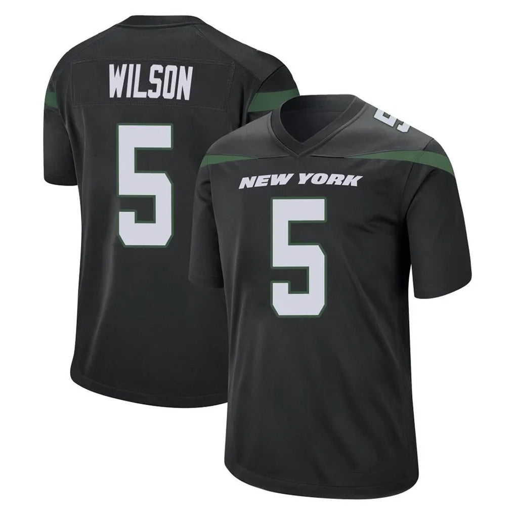 Choea NY.Jets #5 Garrett Wilson Player Stealth Black Home Game Stitched Jerseys