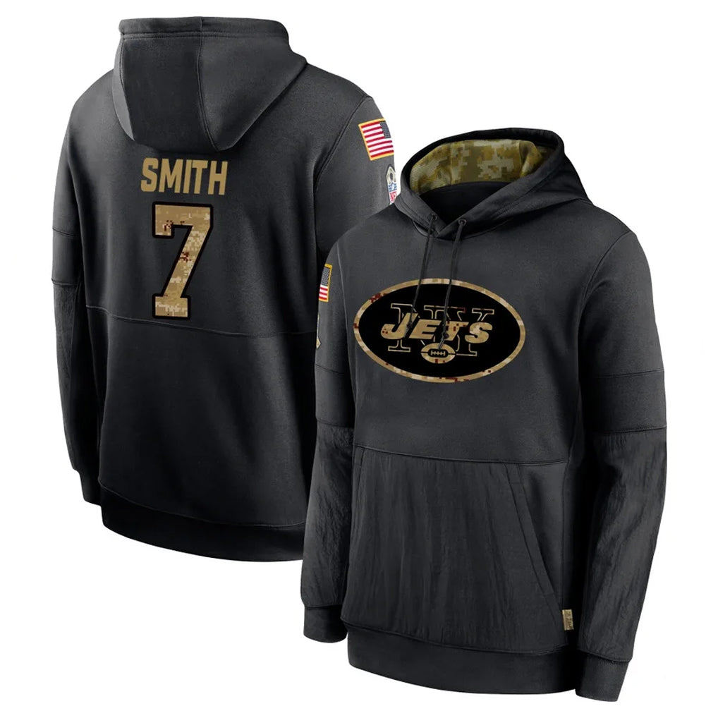 Choea NY.Jets #7 Geno Smith Player Black Salute to Service Hoodies Limited Game Stitched Jerseys