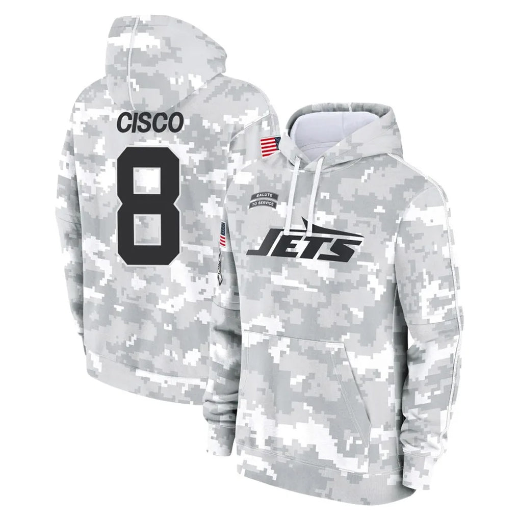 Choea NY.Jets #8 Andre Cisco Player Arctic Camo Salute to Service Pullover Hoodies Limited Game Stitched Jerseys