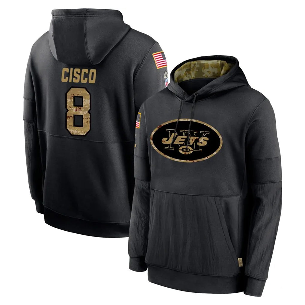 Choea NY.Jets #8 Andre Cisco Player Black Salute to Service Hoodies Limited Game Stitched Jerseys