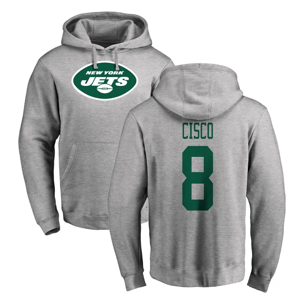 Choea NY.Jets #8 Andre Cisco Player Gray LOGO Pullover Hoodies Limited Game Stitched Jerseys