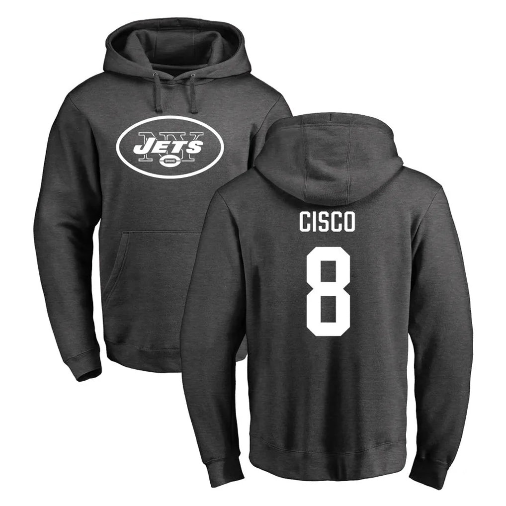 Choea NY.Jets #8 Andre Cisco Player Gray Pullover Hoodies Limited Game Stitched Jerseys